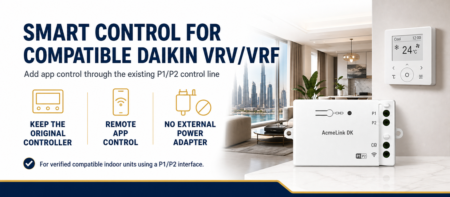 AcmeLink DK smart control for compatible Daikin VRV and VRF systems through P1 P2