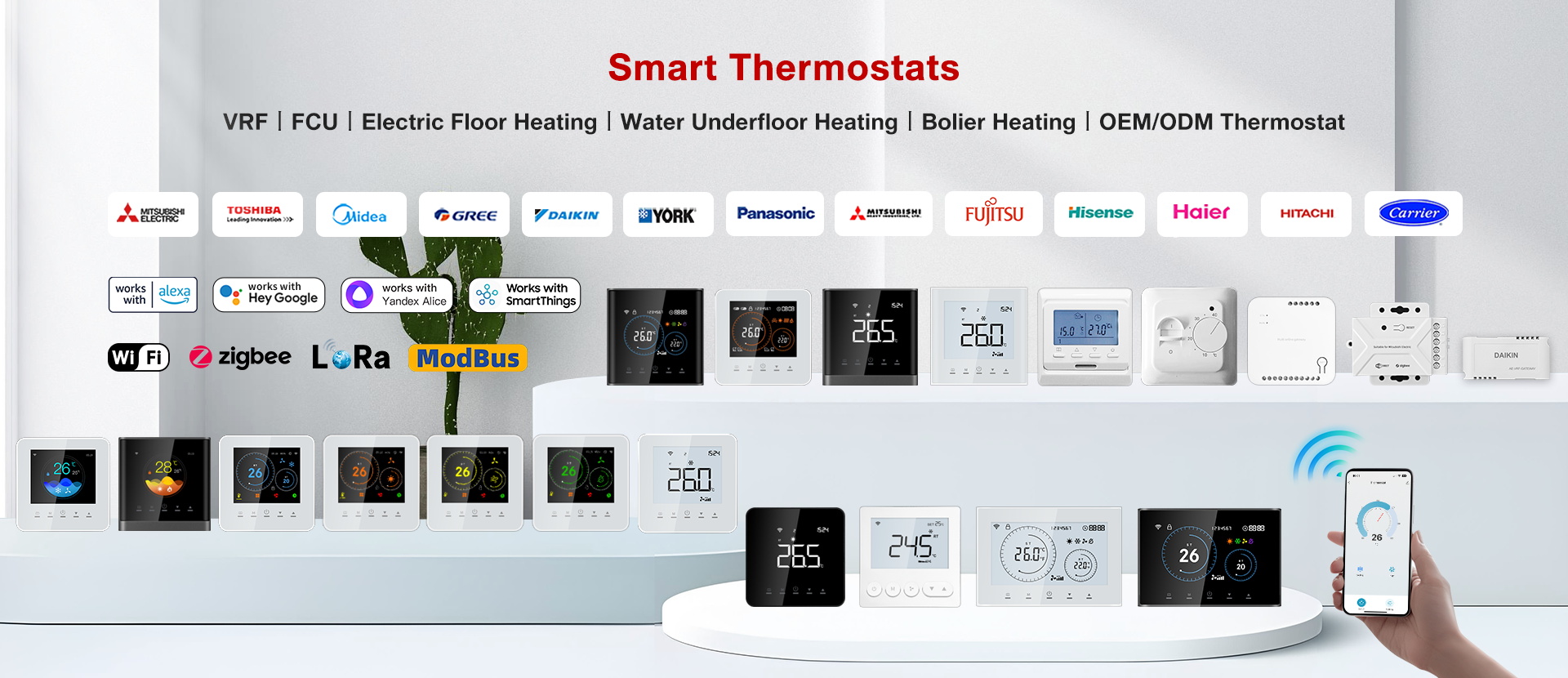 ACMELEC smart thermostat product range for VRF FCU floor heating boiler heating and OEM ODM projects