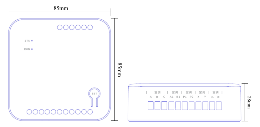 B25L manual dimension drawing: 85 mm wide, 85 mm high and 28 mm deep