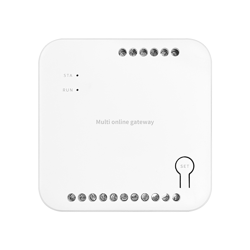 AcmeLink B25L indoor-unit VRF gateway product photo with STA and RUN indicators, SET button and screw terminals