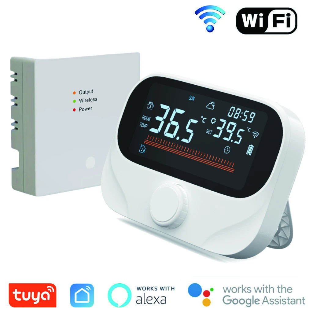 AE-613 wireless room thermostat with rotary dial and separate boiler receiver
