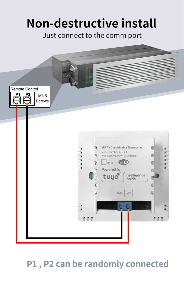 Daikin AE-5503 VRF thermostat P1 P2 non-polarized installation wiring